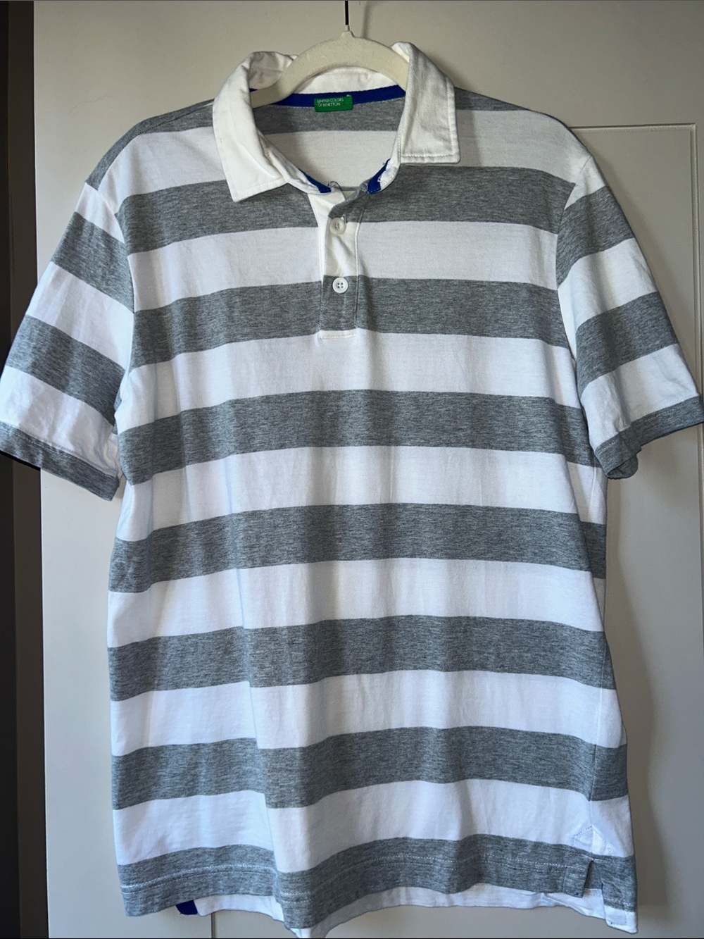 United Colors Of Benetton Grey & White Striped Polo